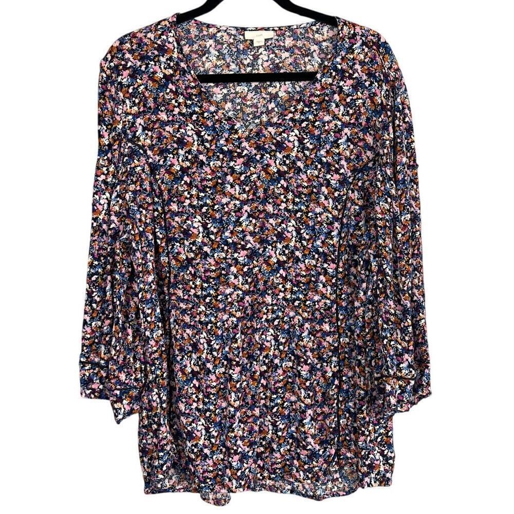 J Jill Multi Color Floral 3/4 Sleeve Blouse Size XL